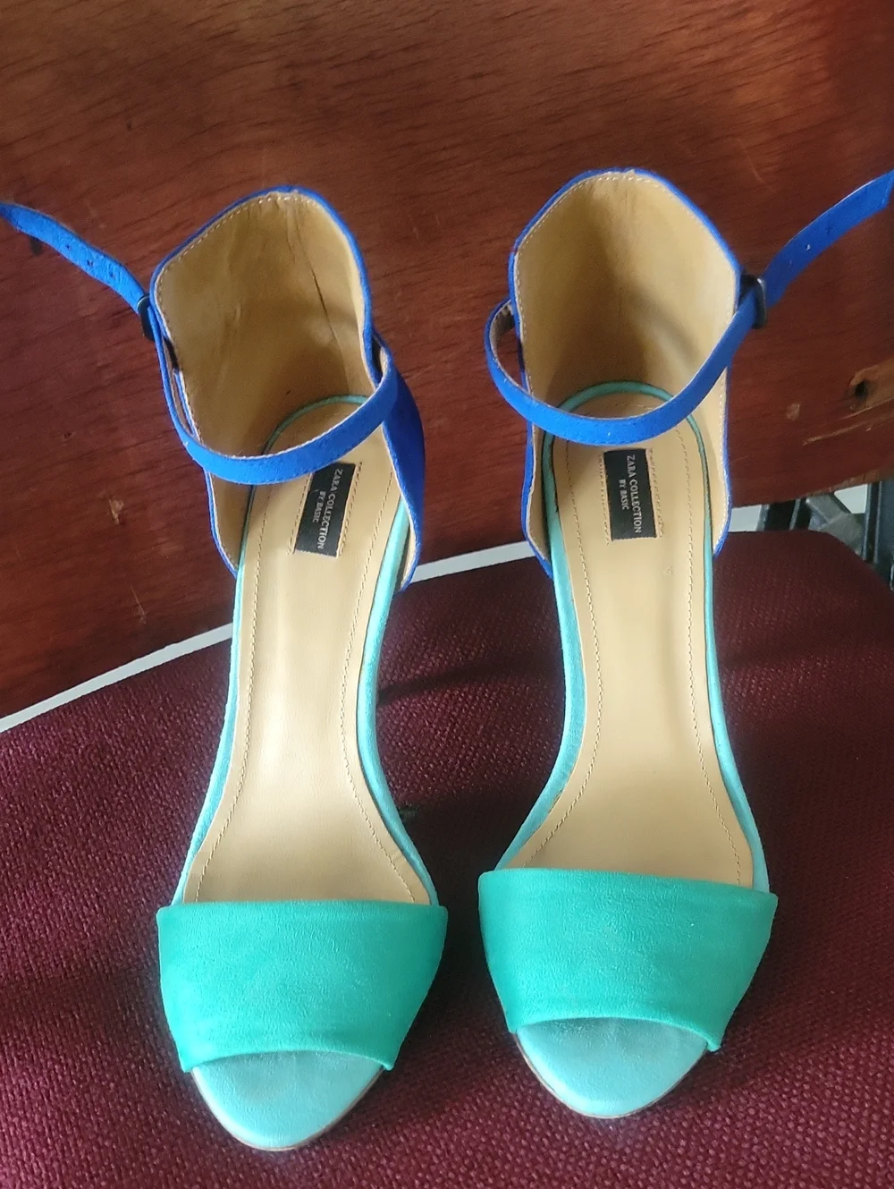 NEW Zara Colorblock Suede Ankle Strap Stiletto High Heels Sandals Blue  37 6.5